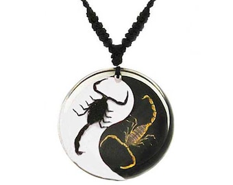 REAL scorpion necklace black white yin yang adjustable chain to fit any person any age