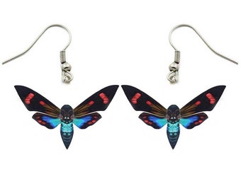 Day flying sphinx pink blue moth REPLICA earrings