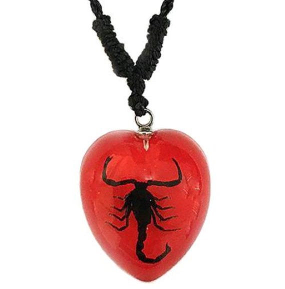 Scorpion Heart Shaped Necklace, Red Black