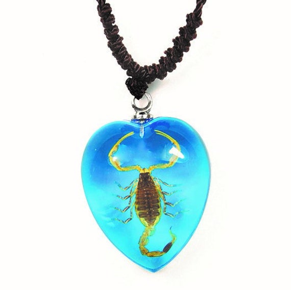 REAL Blue Gold Scorpion Heart Shaped Necklace Adjustable Chain to