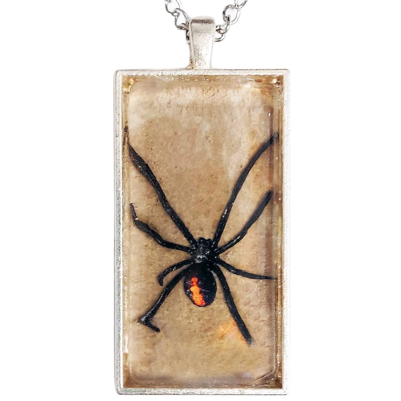 Latrodectus mactans REPLICA black widow spider necklace DESERT BACKGROUND image 1