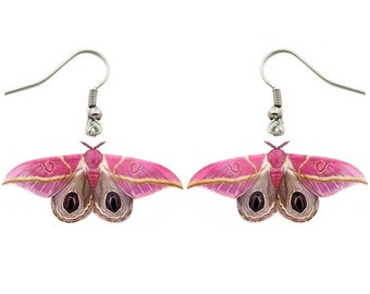 Leucanella apollinaire pink saturn moth Ecuador RARE REPLICA earrings