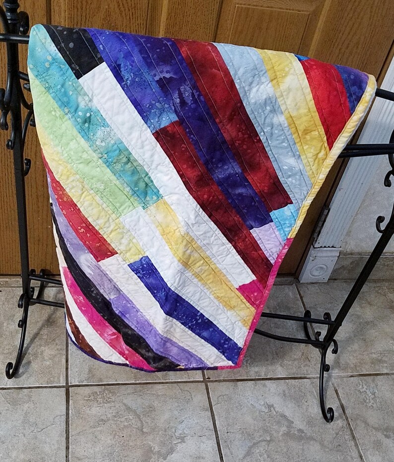 Bright Diagonal Striped Baby Quilt 41 by 41 Inches Etsy Australia