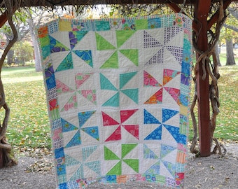 Baby Girl Pinwheel quilt in Rainbow Colors