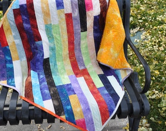 Bright  diagonal striped baby quilt 41 by 41 inches