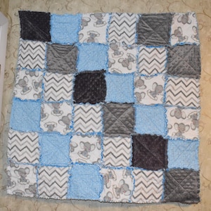 Blue and Gray Elephant Rag Quilt