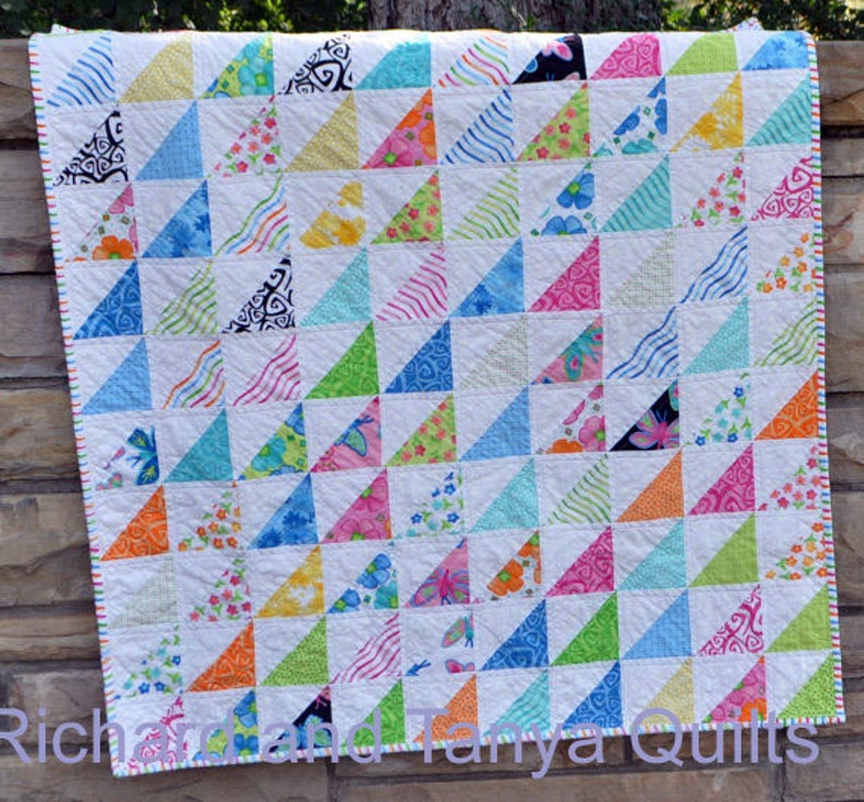 Half Square Triangle Crib Quilt Pattern for 40 by 40 inch baby quilt image 3