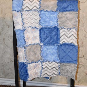 Elephant Stroller Rag Quilt in Blues and Grays