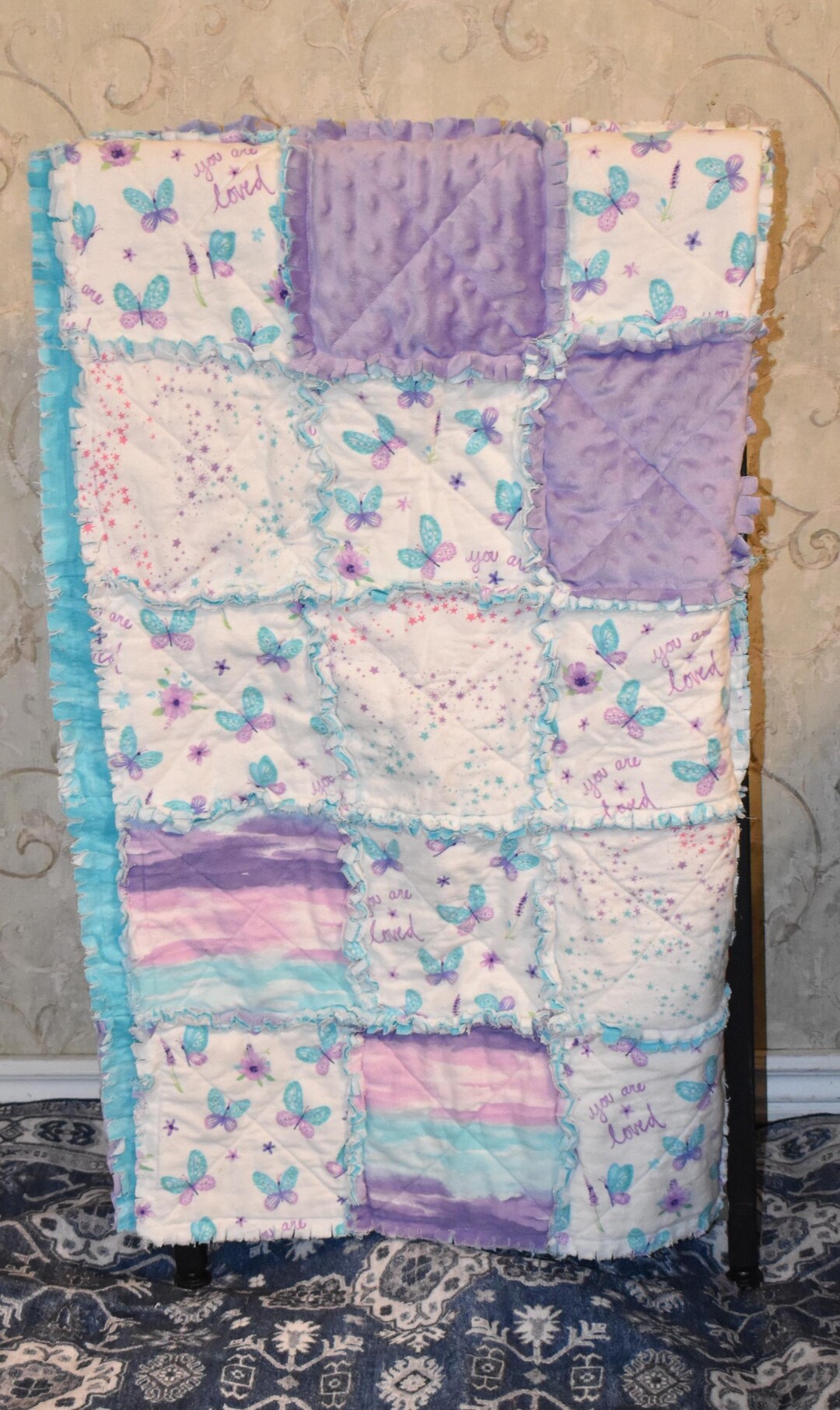 Purple Butterfly Rag Quilt - Etsy