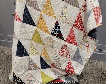 Triangle Patchwork Toddler Bed/Lap  Quilt out of Reunion Fabric 39 inches by 49 inches