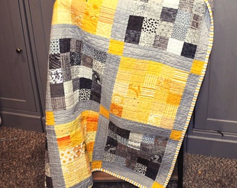 Yellow and Gray Checkerboard Patchwork  Baby Quilt