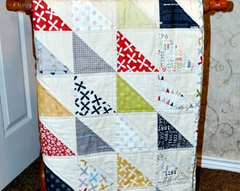 Half Square Triangle Crib Quilt Pattern for 40 by 40 inch baby quilt