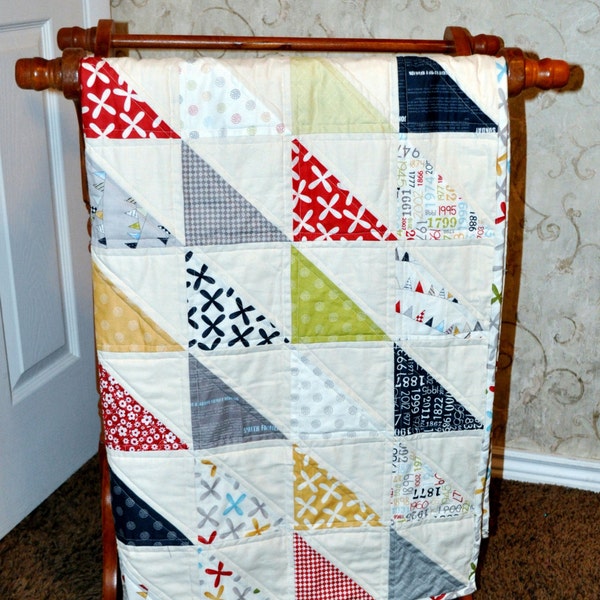 Half Square Triangle Crib Quilt Pattern for 40 by 40 inch baby quilt