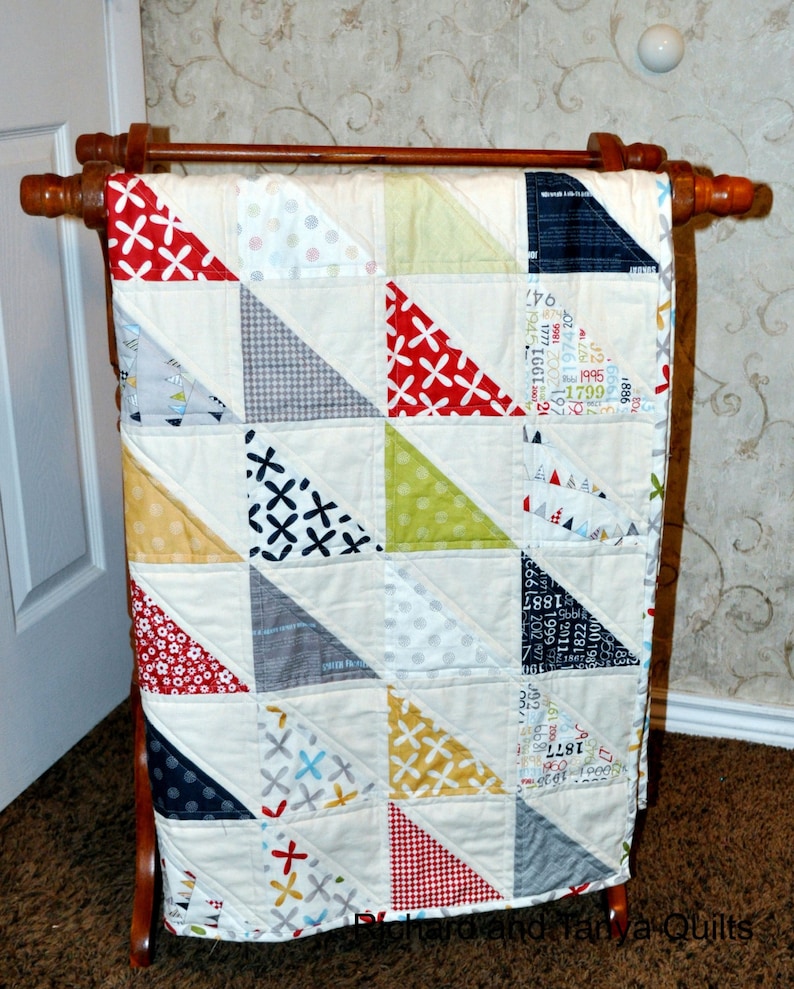 Half Square Triangle Crib Quilt Pattern for 40 by 40 inch baby quilt image 1