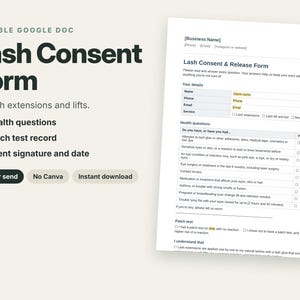Lash Extension & Lift Consent Form, Patch Test Record, Health Questions (Google Doc)
