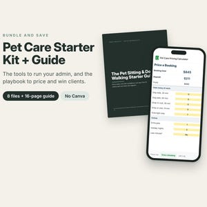 Startpaket för husdjurspassning och hundpromenader + guidepaket, kontrakt, veterinärgodkännande, priskalkylator (digital nedladdning)