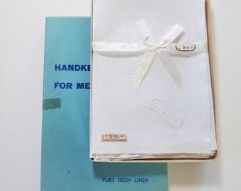 Irisches Leinen 3 "E" Taschentücher Neue Vintage Handgemachte Weiß Gestickte Monogramm