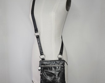 Hobo 8x8x1.5" Crossbody Bag Upcycled Restored Vintage Y2K Black Leather Daisy