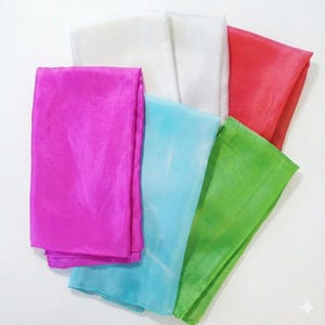 Silk 6 Pc. Handkerchief Lot Vintage Red White Green Blue Pink Japan Hand Rolled
