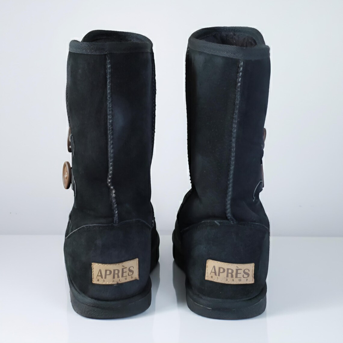Après by Lamo Size 9 Boots Black Suede Leather Buttons PullOn Fur Lined Mid Calf, photo 4 sur 5