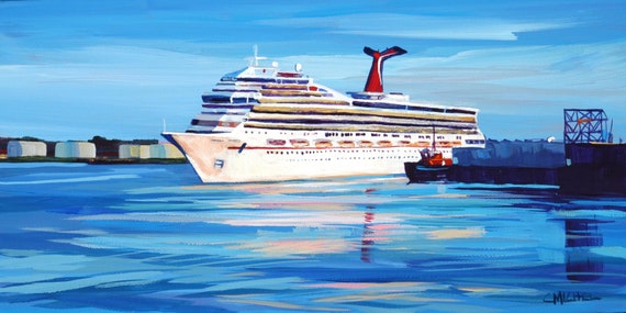 Maine Seascape Painting Casco Bay Cruise Ship Etsy