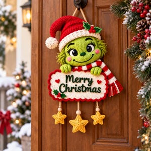 Halloween Crochet Grinch Spiral Pattern PDF, Ghost Witch & Pumpkin Hanging Decor, Christmas decor digital downloads