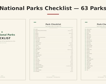 Lista kontrolna parków narodowych | Lista wszystkich 63 parków narodowych w USA | Plakat z listą rzeczy do zrobienia przed śmiercią do wydrukowania