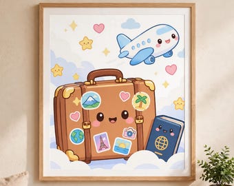 Kawaii – nadruk na walizce podróżnej | Sztuka ścienna „Wanderlust” (pobranie cyfrowe)
