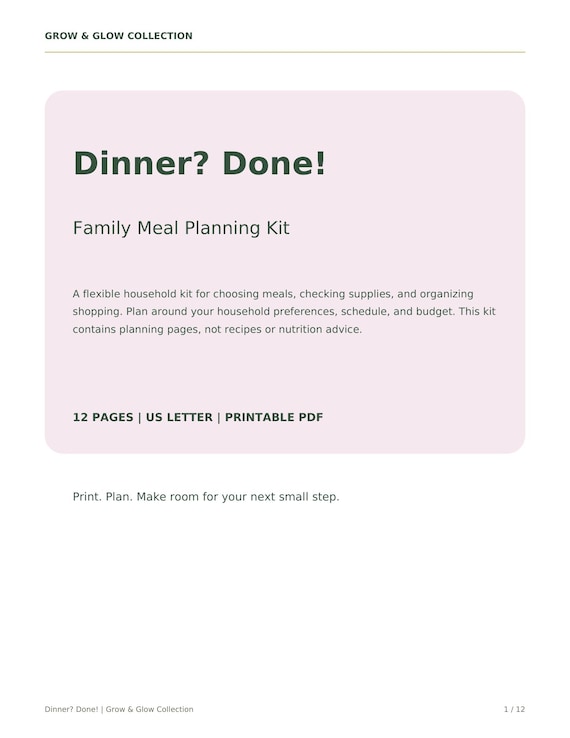 Dinner? Done! Family Meal Planner PDF | 12 Printable Menu and Grocery Planning Pages