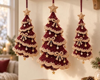 Burgundy Gold Tiered Christmas Tree Crochet Pattern (PDF)