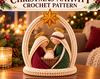 Krippen-Häkelanleitung (PDF): Heilige Familie mit Maria, Josef und dem Jesuskind unter einem Elfenbeinbogen – Weihnachtsdekoration und handgefertigtes Geschenk
