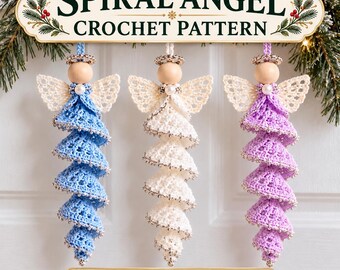 Spiral Angel Crochet Pattern PDF, Pastel Christmas Ornament with Lace Wings and Silver Trim, Handmade Holiday Gift Topper