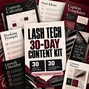 Lash Tech Content Planner PDF, 30 Instagram Captions & Post Ideas, Lash Artist Social Media Calendar