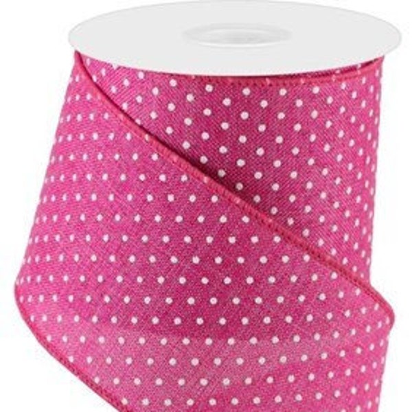 Ships Free Over 35 in US - Raised Swiss Polka Dots Wired Edge Ribbon - 2.5" x 10 Yards (Fuchsia Pink) - RG0165207