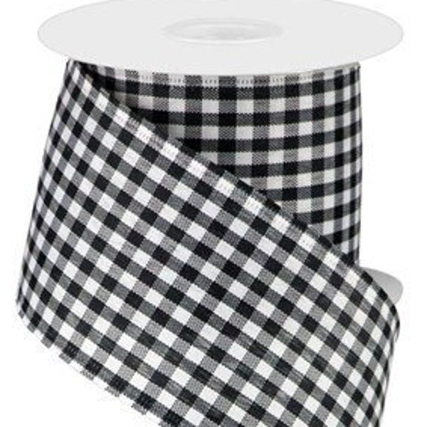 Ships Free Over 35 in US - Gingham Check Wired Edge Ribbon - 10 Yards (Black, White, 2.5 Inch) - RG01049L6