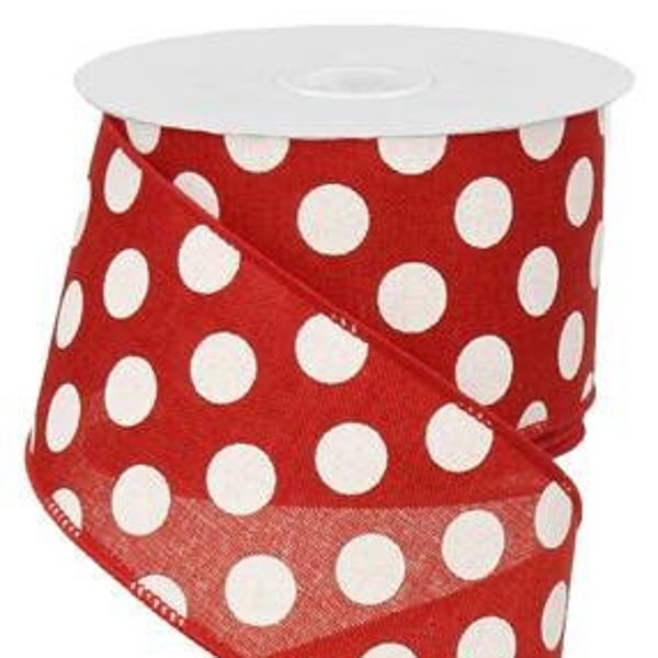 Ships Free Over 35 in US - Polka Dots Wired Edge Ribbon, 10 Yards (Red, White, 2.5 Inch) - RX9146W7