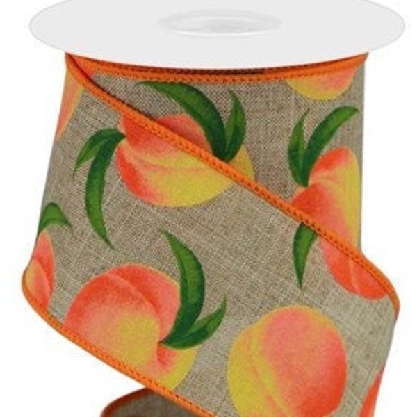 Ships Free Over 35 in US - Summer Peaches Wired Edge Ribbon, 2.5" x 10 Yards (Light Beige)  - RGC122401