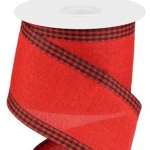 May include: Red and black buffalo plaid ribbon with a wired edge. The ribbon is 2.5 inches wide and is perfect for crafting and decorating.