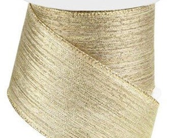 Ships Free Over 35 in US - Vertical Metallic Stripe Wired Edge Ribbon, 10 Yards (Gold, 2.5 Inch) - RGC129408