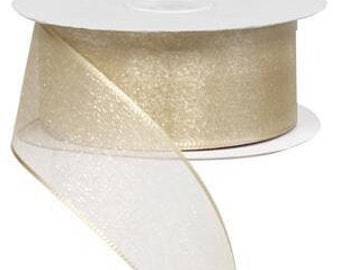 Ships Free Over 35 in US - Sheer Snow Organza Ribbon, 1.5" x 25 Yards (Beige) - RJ401001