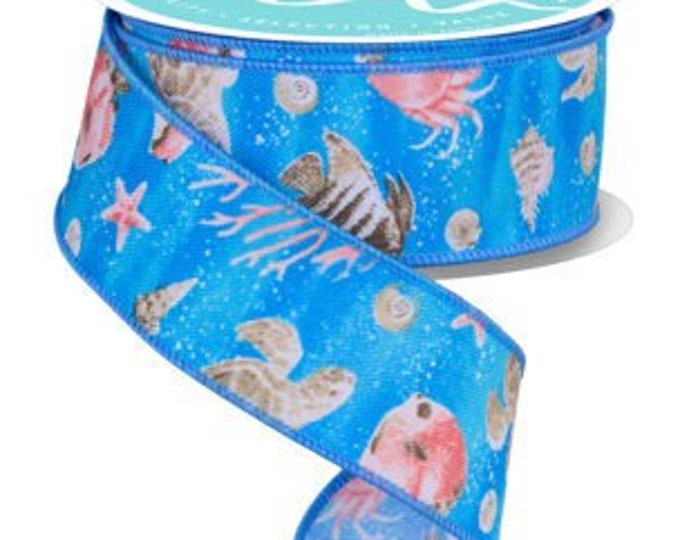 Wide Coasta Ribbon Ships Free Over 35 in US - Coastal Pattern Wired Edge Ribbon, 1.5