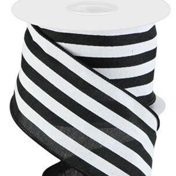 Ships Free Over 35 in US - Striped Wired Edge Ribbon, 2.5" x 10 Yards (Black, White) - RGC156302