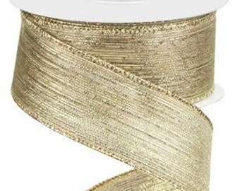 Ships Free Over 35 in US - Vertical Metallic Stripe Wired Edge Ribbon, 10 Yards (Gold, 1.5 Inch) - RGC129308