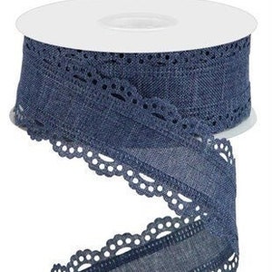 Ships Free Over 35 in US - Scalloped Edge Canvas Wired Edge Ribbon, 10 Yards (Navy Blue, 1.5 Inch) - RGC130219
