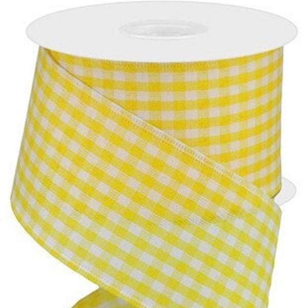 Ships Free Over 35 in US - Gingham Check Wired Edge Ribbon - 10 Yards (Golden Yellow, 2.5 Inch) - RG01049T3