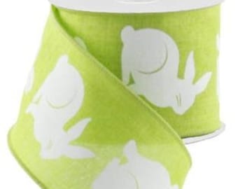 Ships Free Over 35 in US - Easter Bunny Wired Edge Ribbon, 2.5" x 10 Yards (LIme Green) - RG0164633