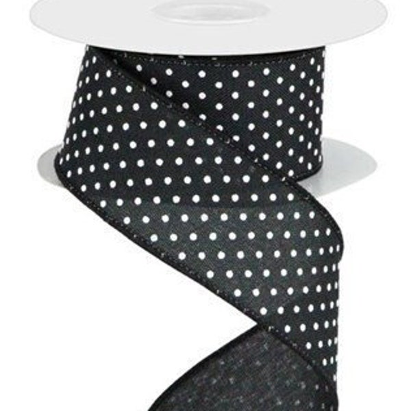 Ships Free Over 35 in US - Raised Swiss Polka Dots Wired Edge Ribbon - 1.5" x 10 Yards (Black, White) - RG0165102