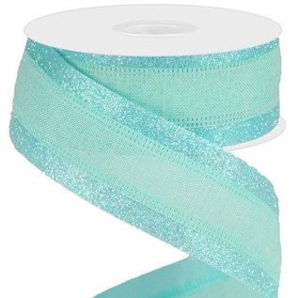 Ships Free Over 35 in US - 3 in 1 Canvas & Glitter Ribbon, 1.5" x 10 Yards (Robins Egg Blue, Iridescent) - RG08231AN