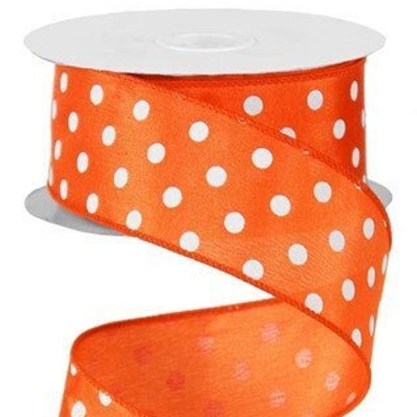 Ships Free Over 35 in US - Small Polka Dot Wired Edge Ribbon - 10 Yards (1.5 Inch, Orange) - RG100020