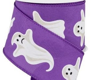 Ships Free Over 35 in US - Halloween Ghosts Wired Edge Ribbon - 2.5" x 10 Yards (Purple) - RGE193923